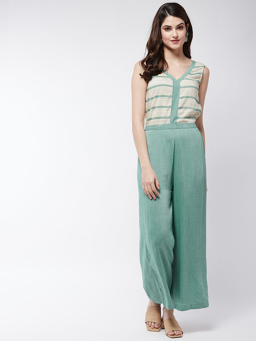 Soaked In Pastels Sleeveless Jumpsuit With V Neckline