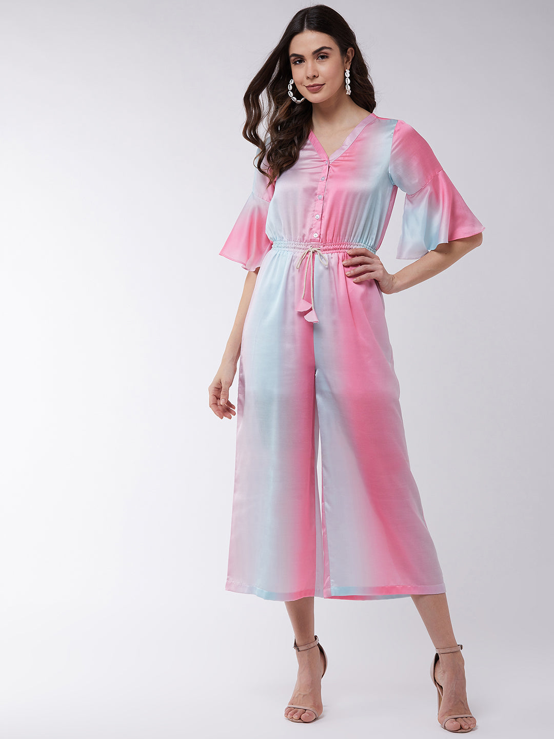 Candy Inspired Digital Printed Jumpsuit With Front Drawstring Waistline