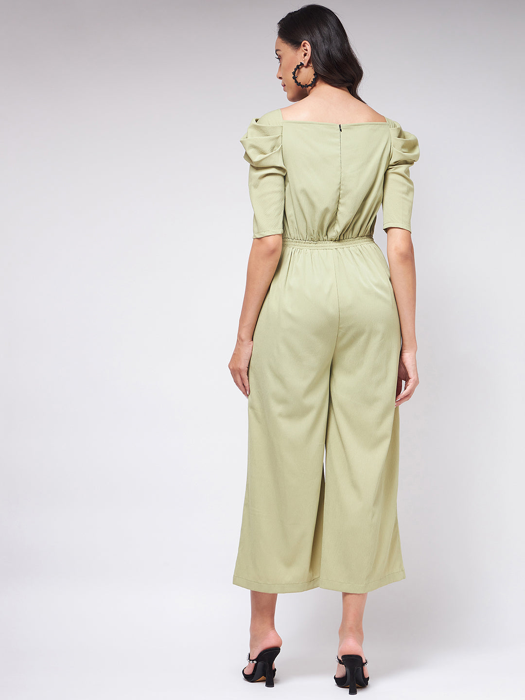 Flaunt Yourself In Solid Pleated Jumpsuit With Vintage Sleeves