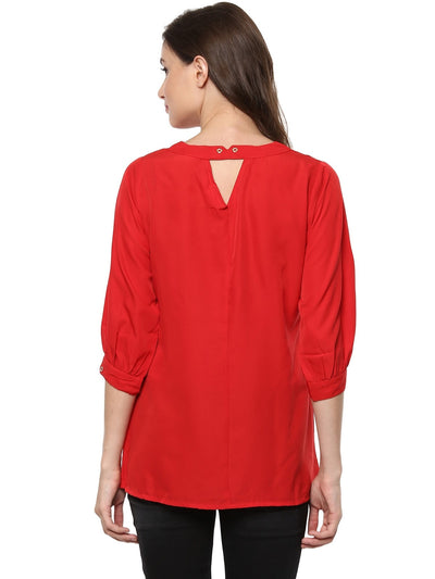 Red Shirt Top With Detailed Notch Designs