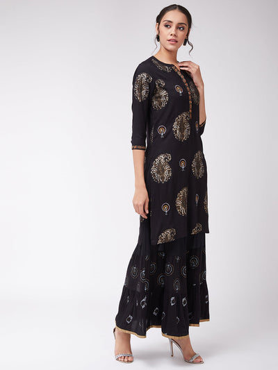 Straight Fit Foil Printed Kurta With Sharara