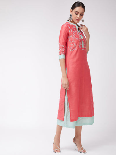 Straight Fit Embroidered Kurta With Palazzo