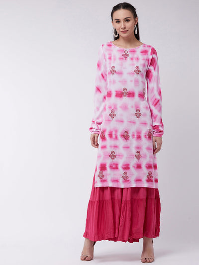 Ombre Tie-Dye Embroidered Kurta With Sharara Set