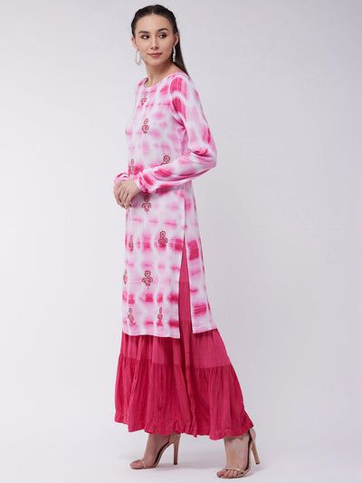 Ombre Tie-Dye Embroidered Kurta With Sharara Set