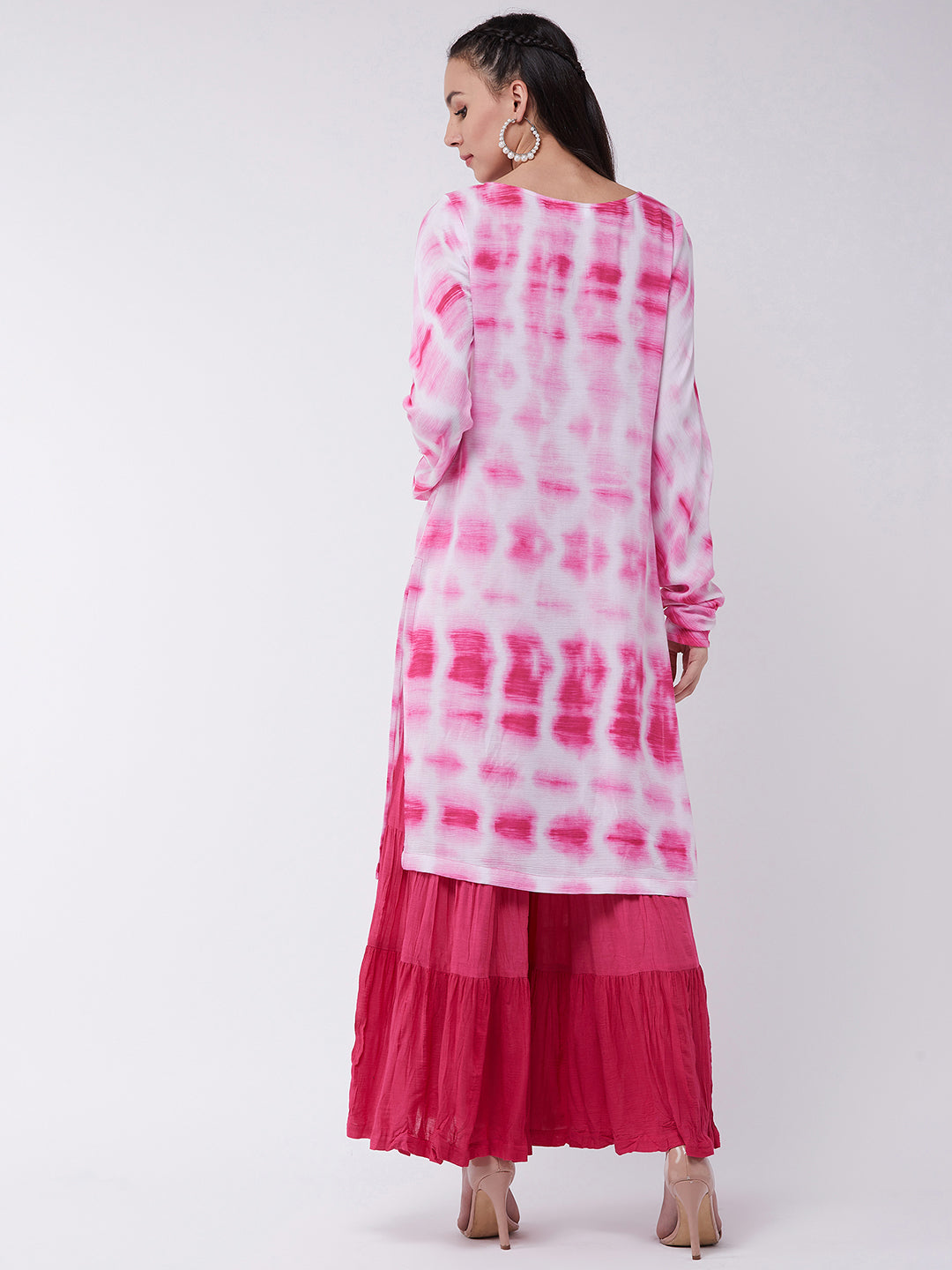 Ombre Tie-Dye Embroidered Kurta With Sharara Set