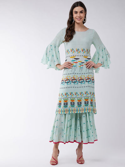 Pastel Printed Kurta With Sharara