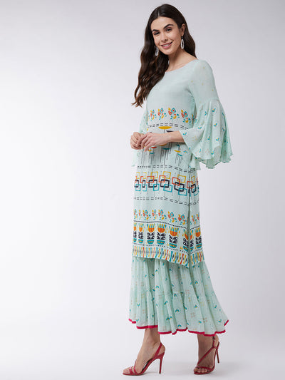 Pastel Printed Kurta With Sharara