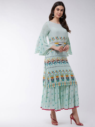 Pastel Printed Kurta With Sharara