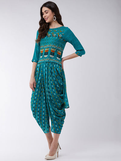 Pastel Printed High-Low Top With Dhoti Pants