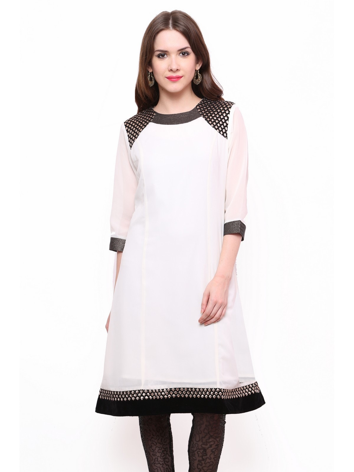 Pannkh Women's  Shoulder Brocade Kurti