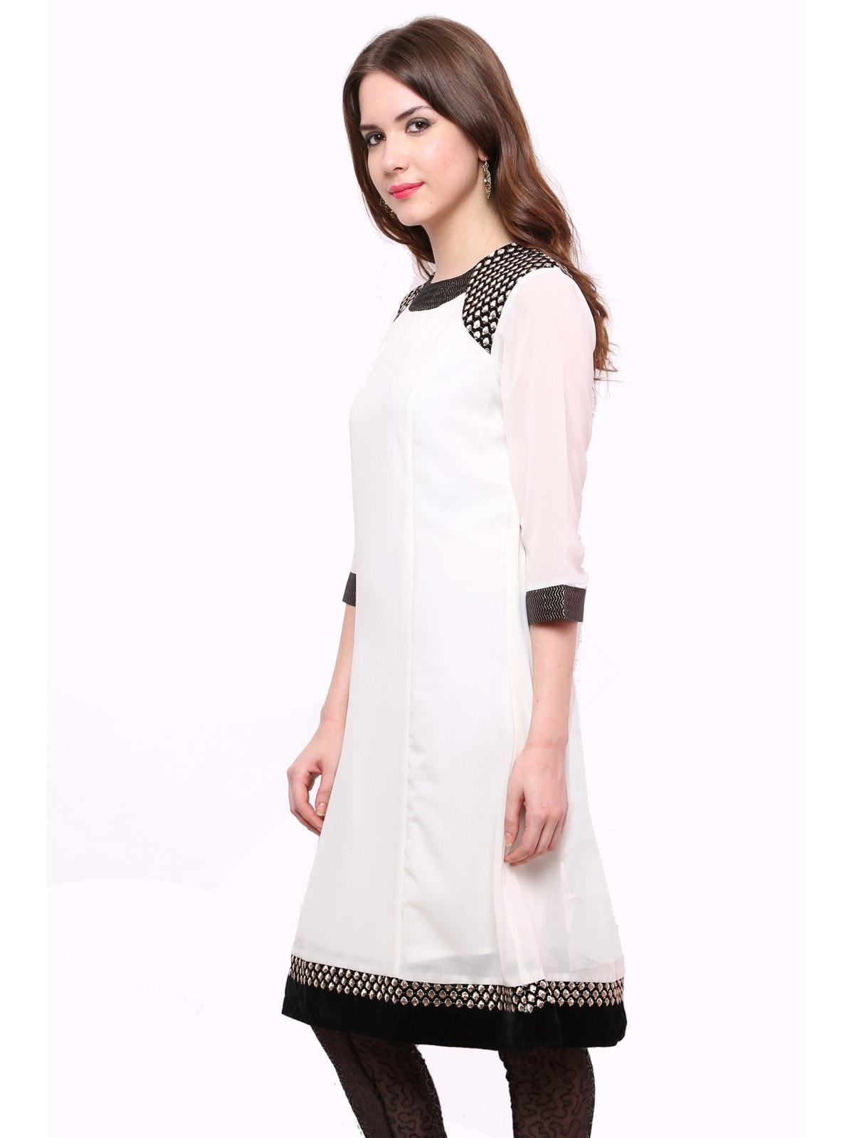 Pannkh Women's  Shoulder Brocade Kurti