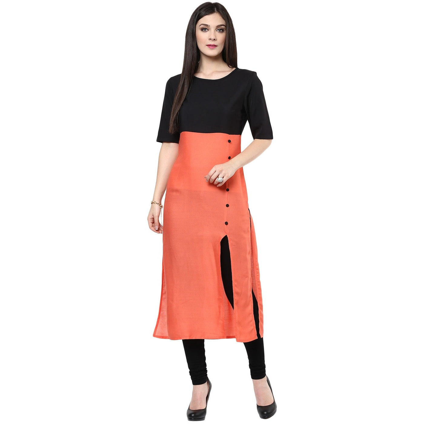 Pannkh Women's Coral Buttoned Kurti