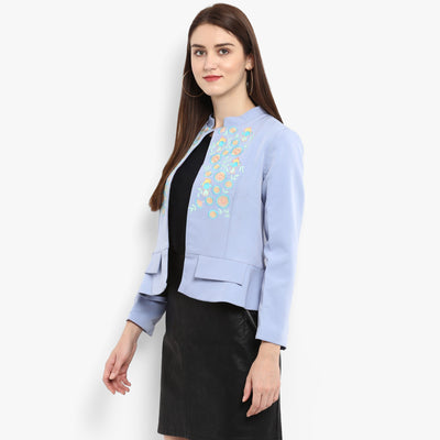 Pastel Blue Embroidered Blazer