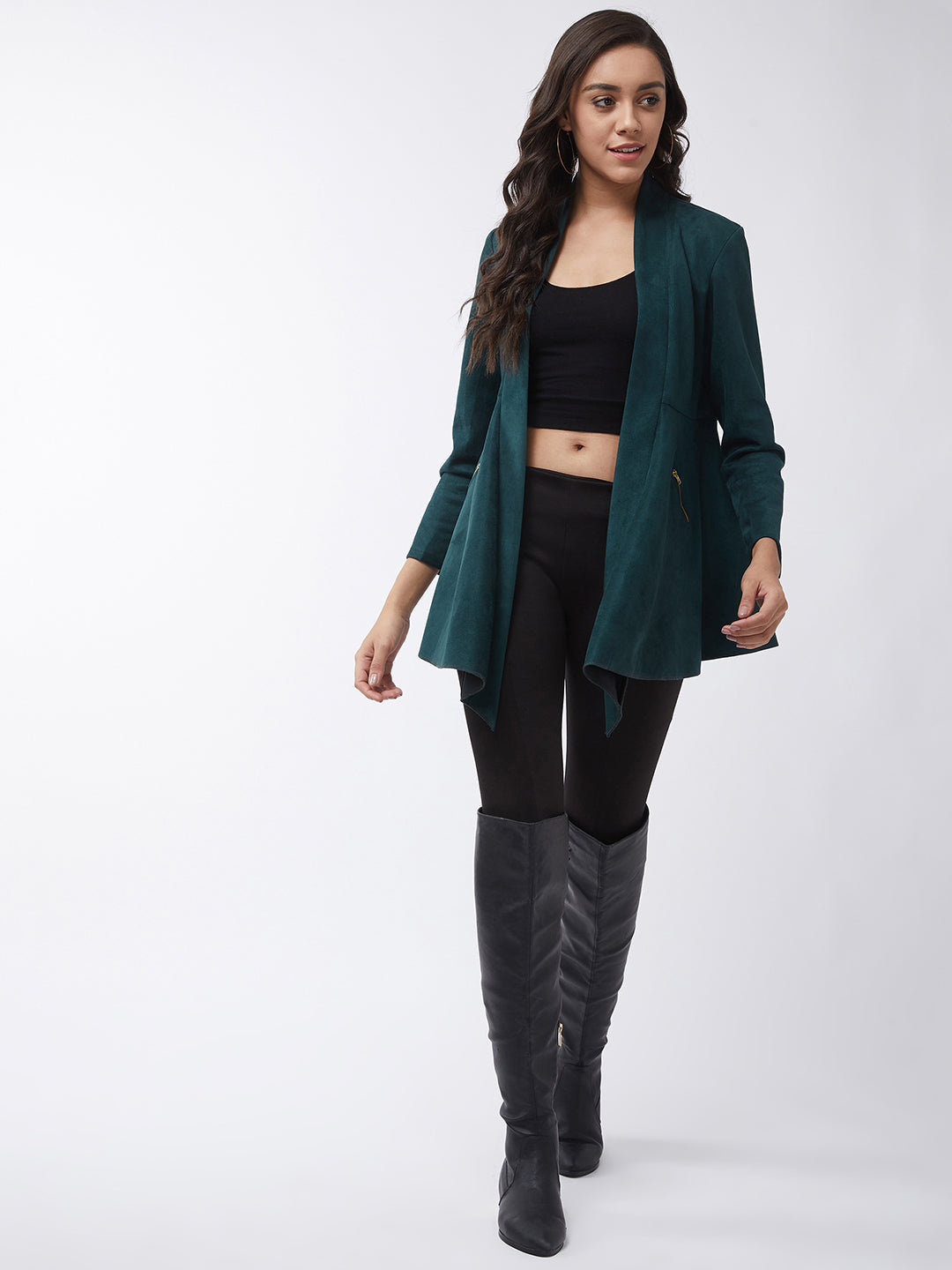 Solid A-line Side Zipper Shrug