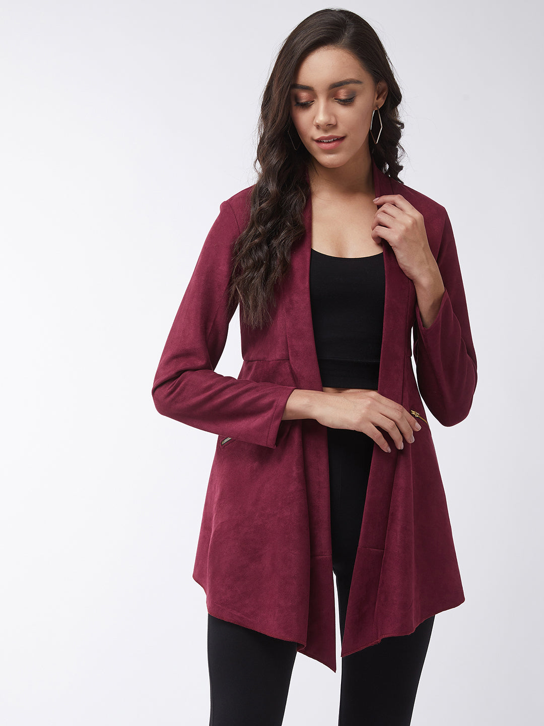 Solid A-line Side Zipper Shrug