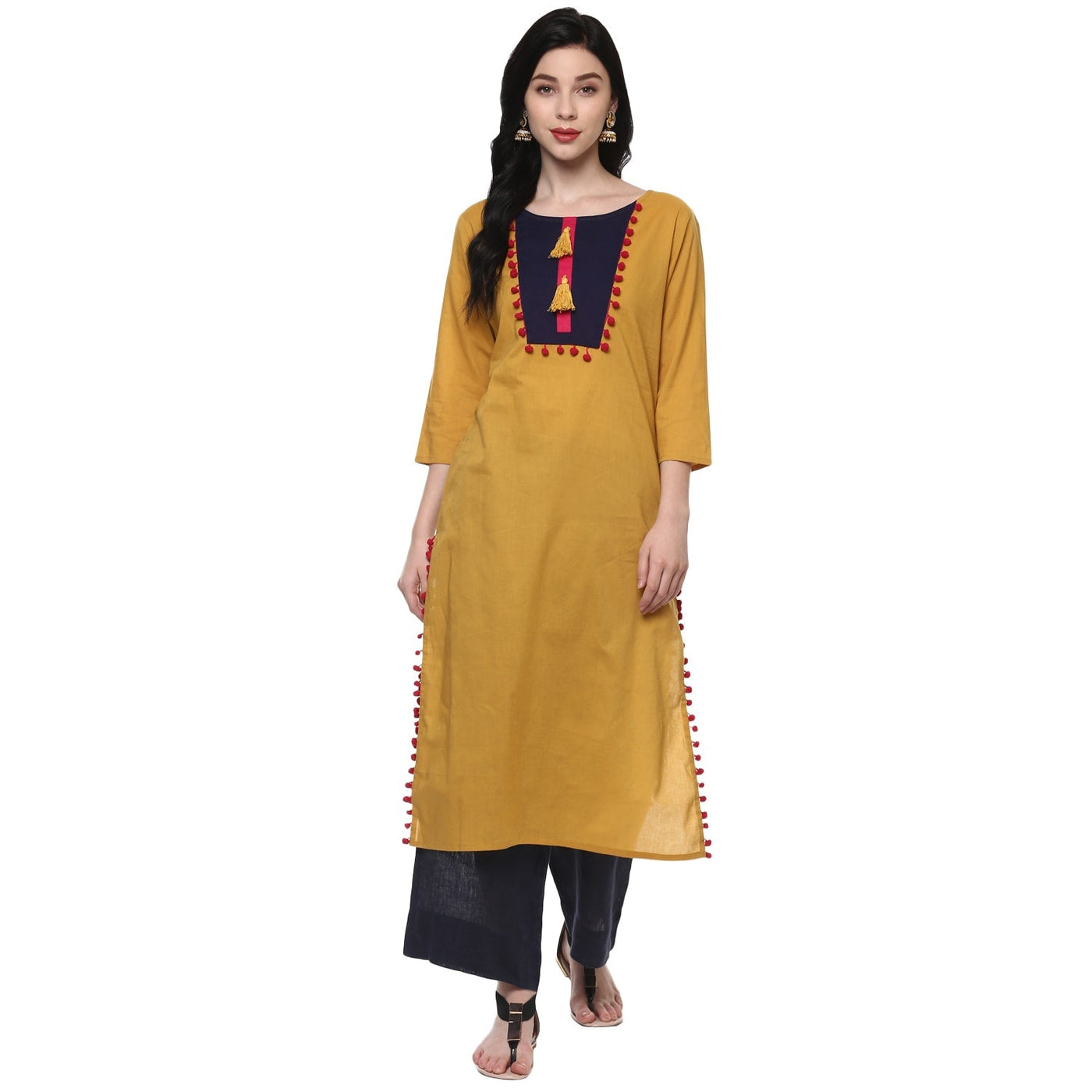 Pannkh Women's Solid Long Yoke Kurta