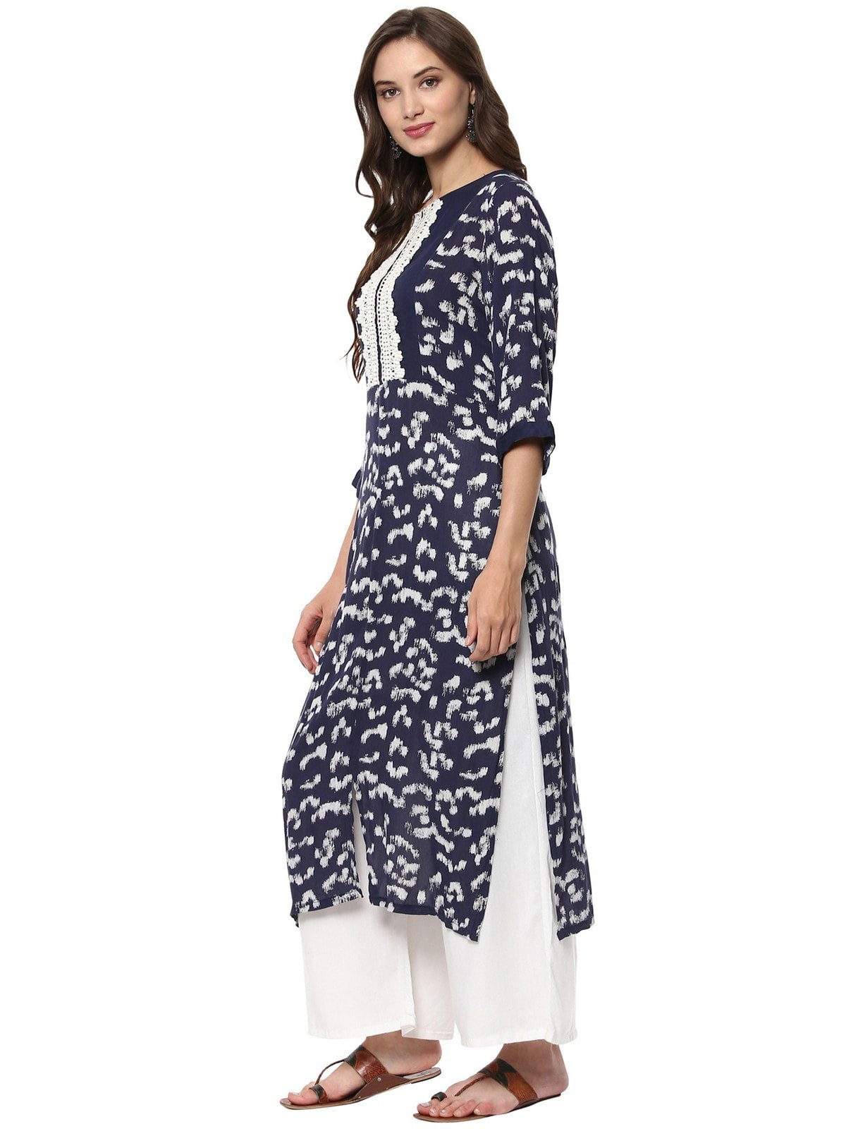 Pannkh Women's Printed Lace Patch Kurta