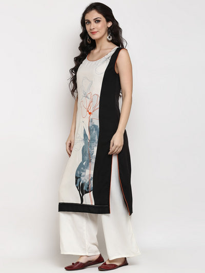 Sleeveless Floral Placement Printed Kurta