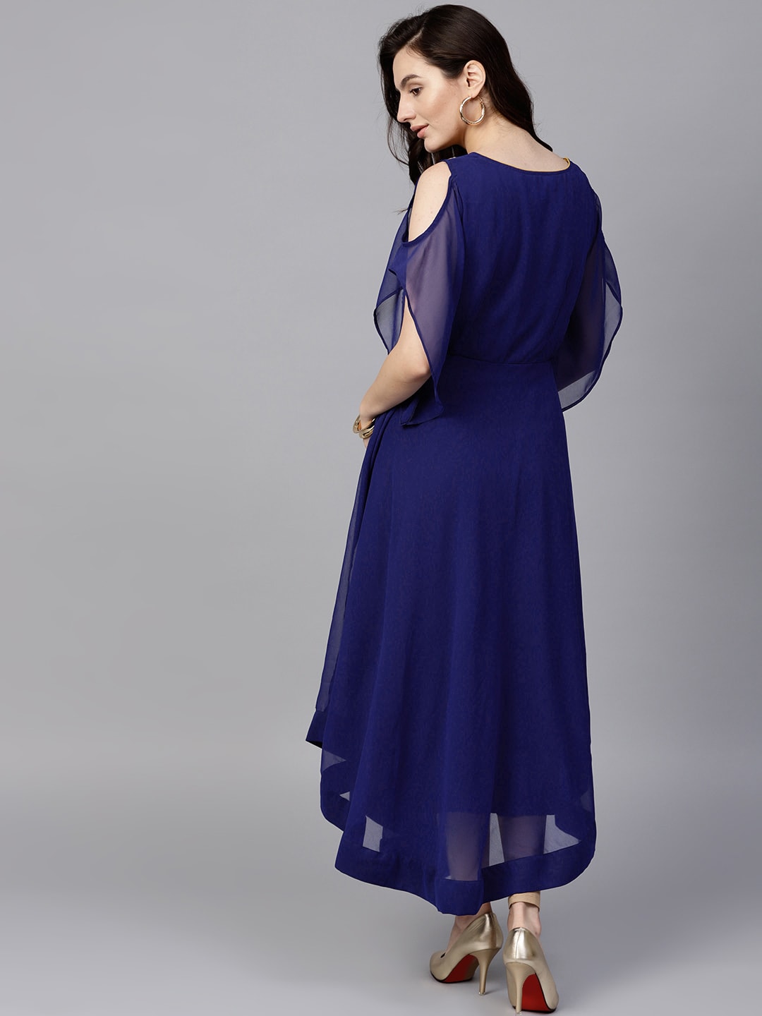 Blue Embroidered Sheer Asymmetric Kurta