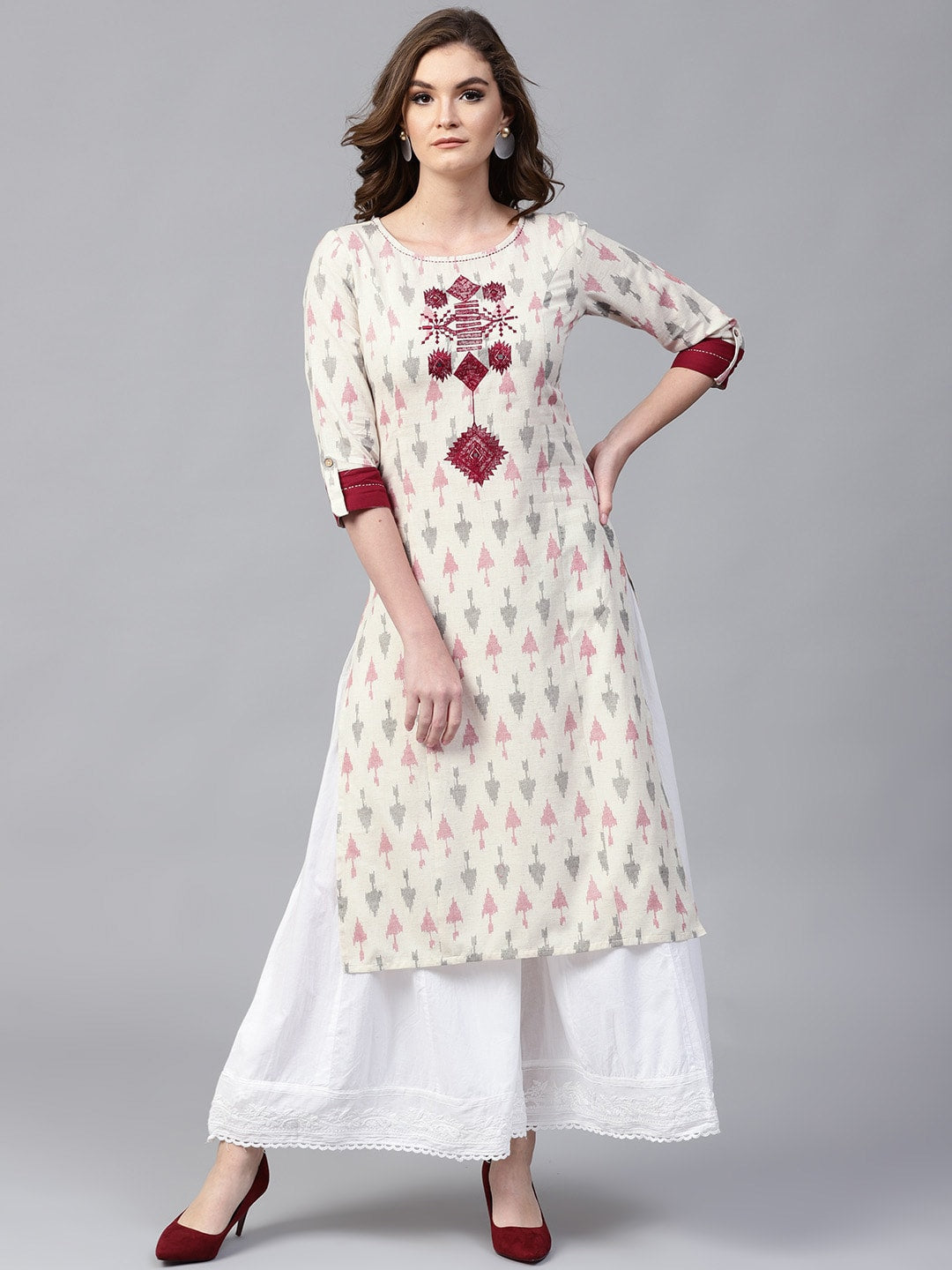 Embriodered Ikat Print Kurta