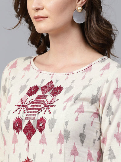 Embriodered Ikat Print Kurta