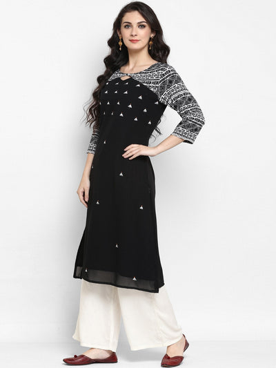 Black Knitted Embroidered Kurta