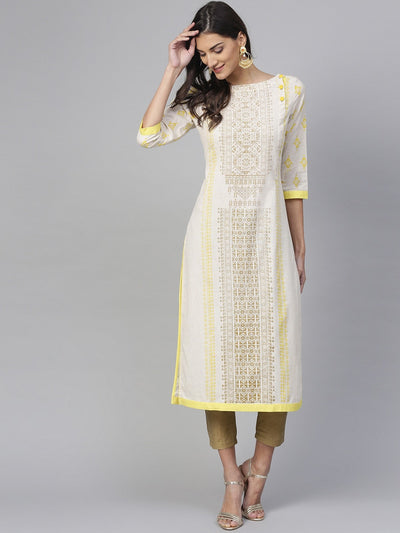 Printed Buttoned Neckline Kurta