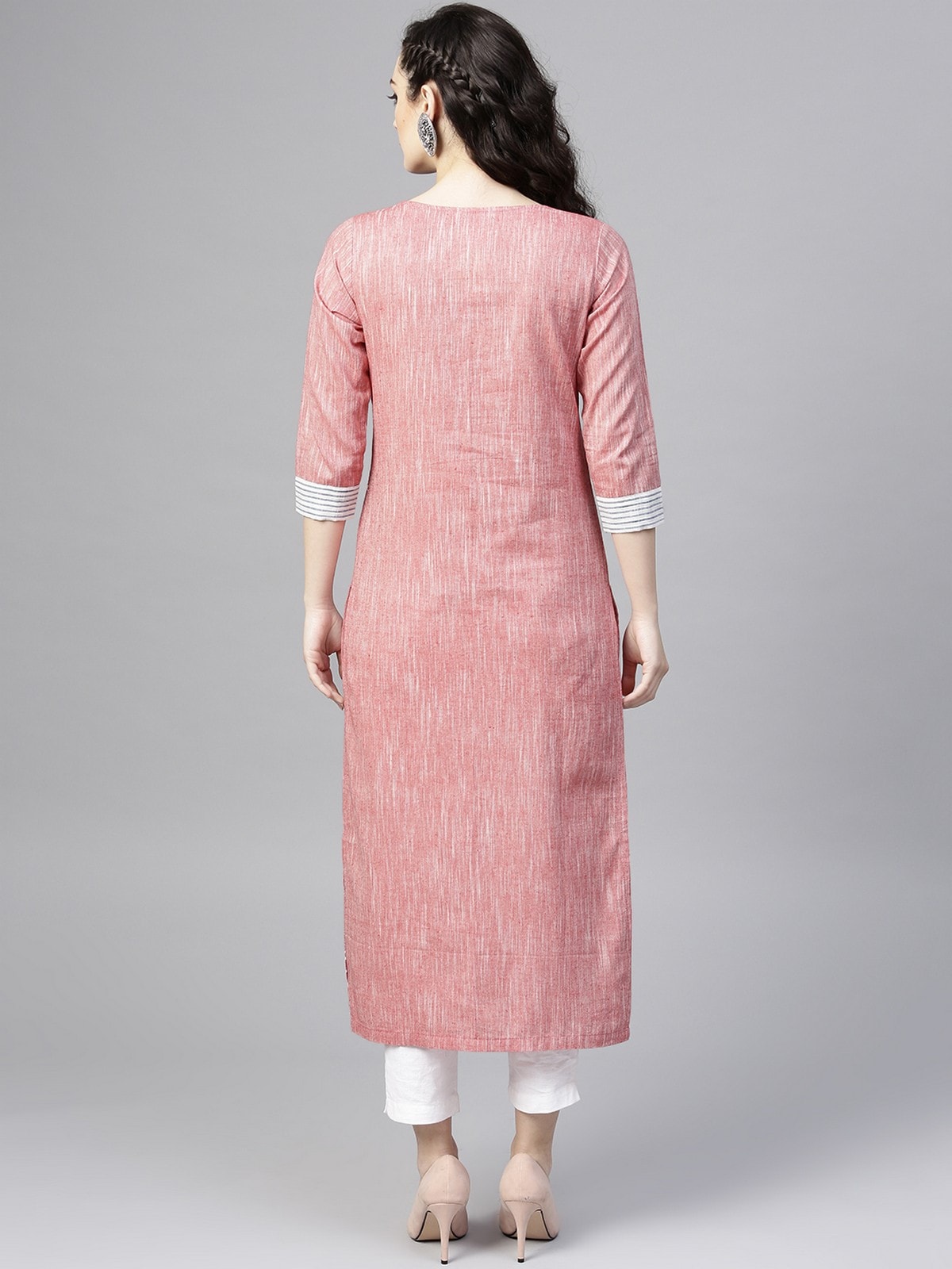 Pink Madhubani Block Printed Chambray Kurta