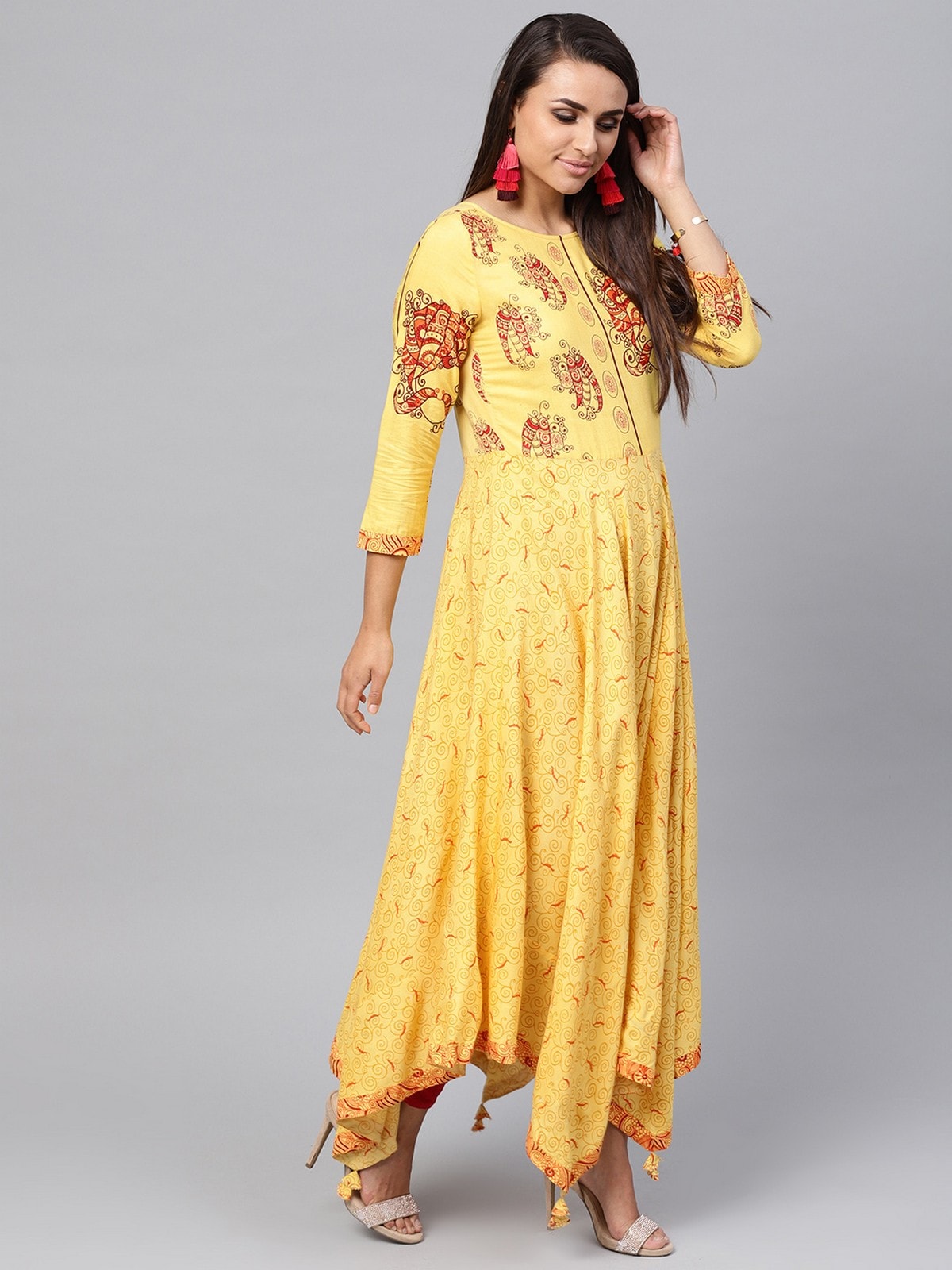 Tribal Print Allover Kalidaar Asymmetric Kurta