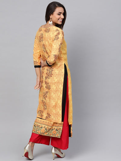 Tribal Print Placement Straight Double Layer Kurta