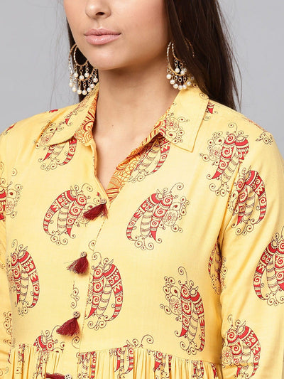 Tribal Print Flared Tassel  Kurta