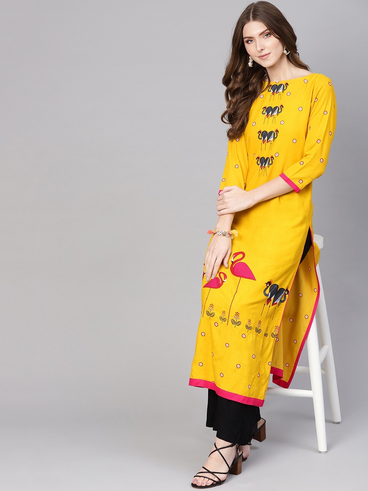 Mirror Image Flamingo Straight Kurta