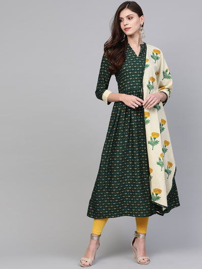 Foil Printed Kurta With Dupatta