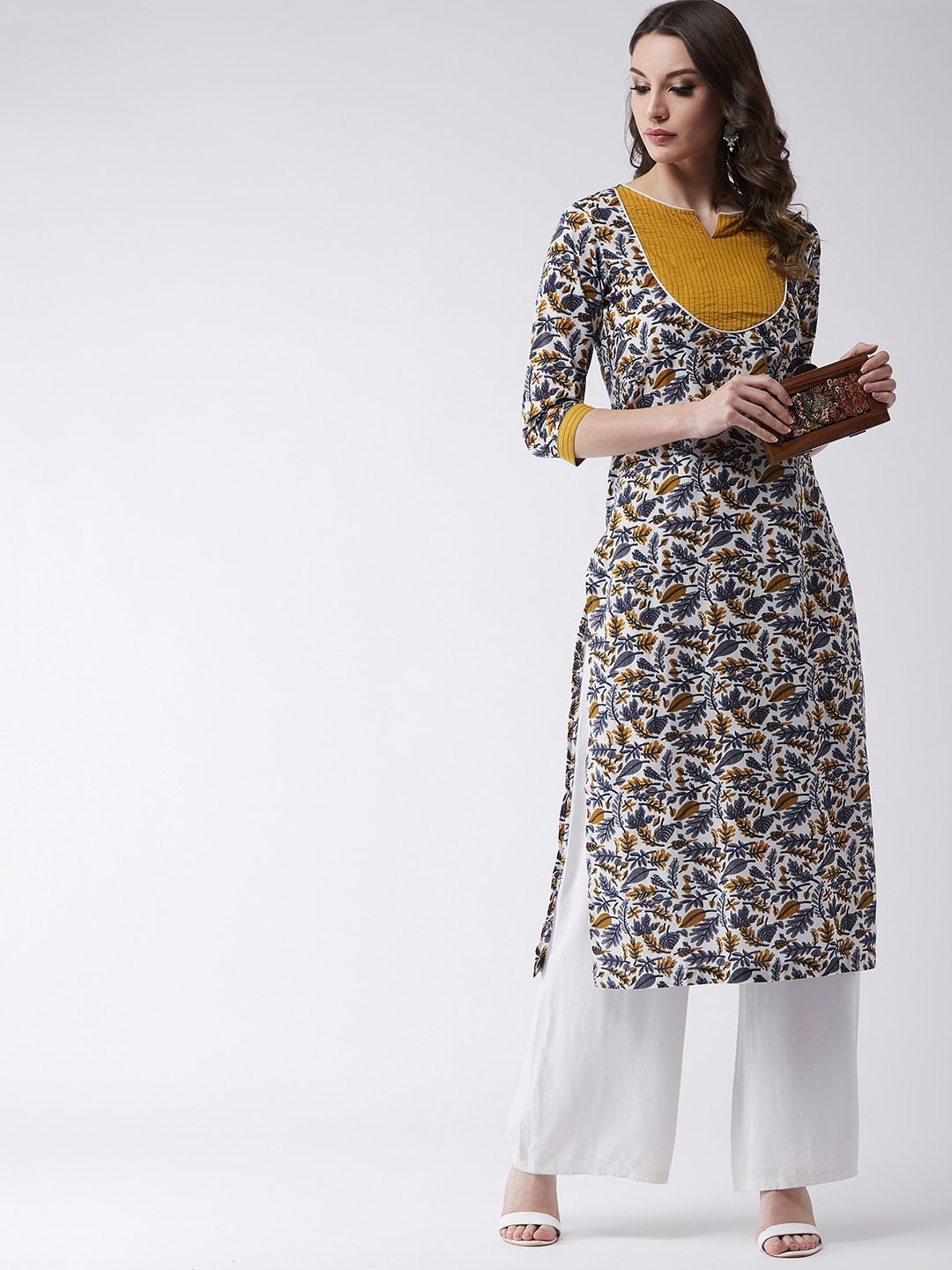 Printed Kurta With Solid Yoke