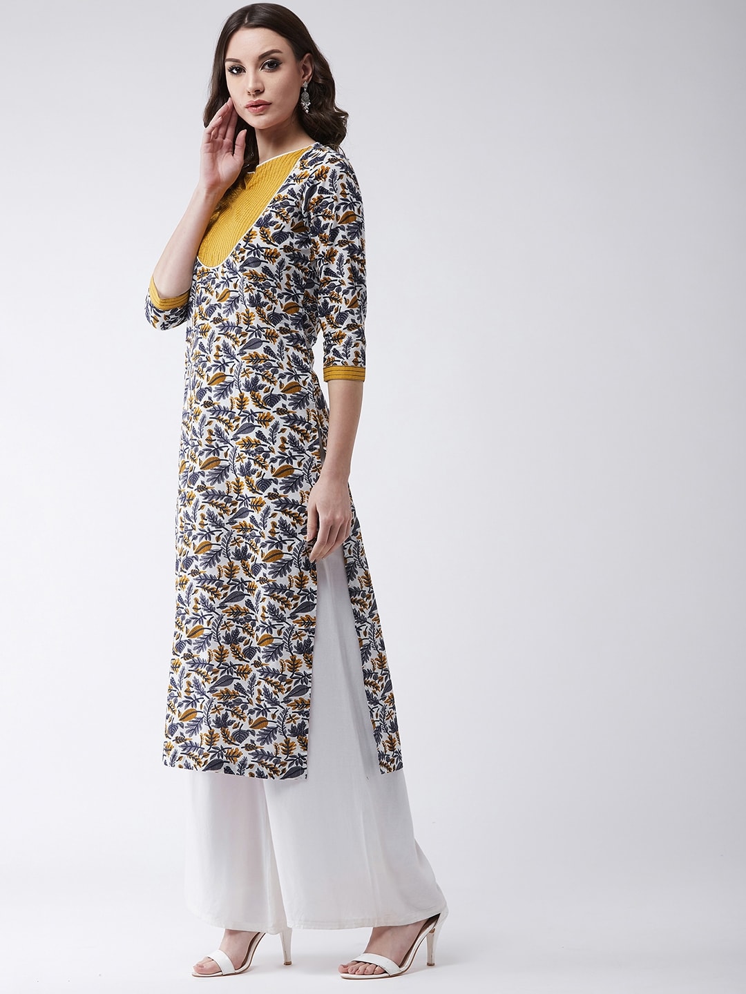 Printed Kurta With Solid Yoke