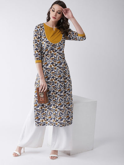 Printed Kurta With Solid Yoke