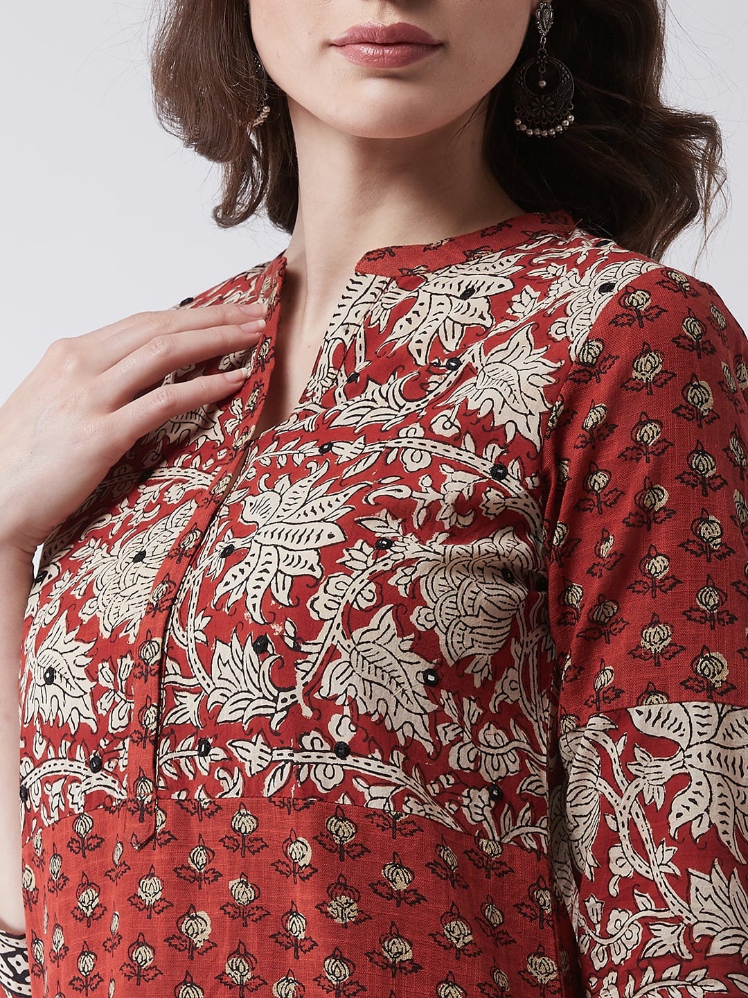 Printed Kurta With Mirror Work