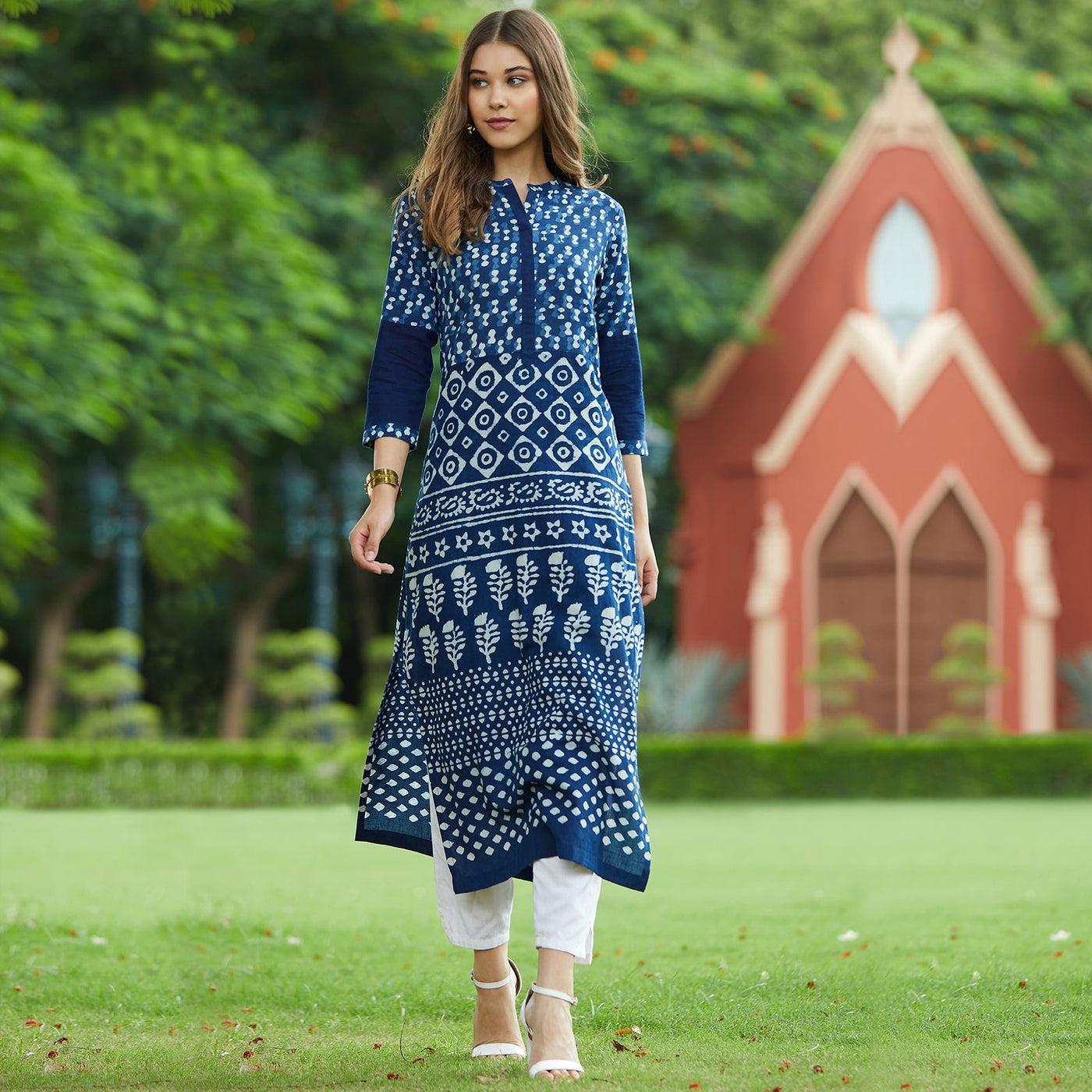 Indigo Printed  Straight Fit Kurta