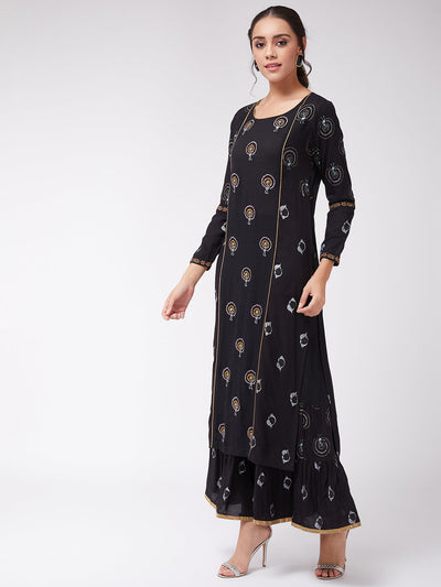 Foil Printed And Embroidered Long Kurta