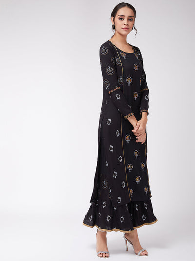 Foil Printed And Embroidered Long Kurta