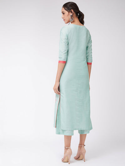 Allover Embroidered Pastel Semi-Festive Kurta