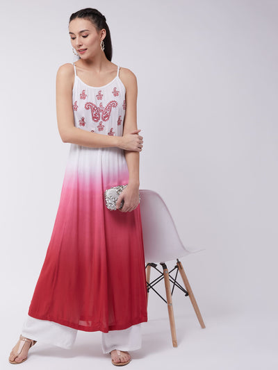 Ombre Embroidered Strappy Tiered Kurta