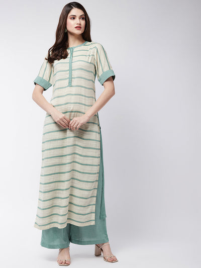 Soaked In Pastels Stripes Straight-Fit Long Kurta