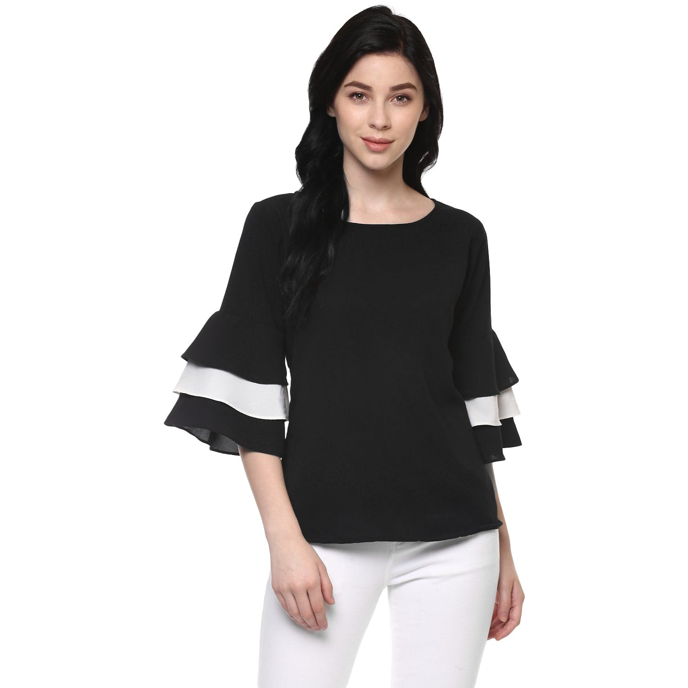 Solid Monocromatic Flare Sleeve Top