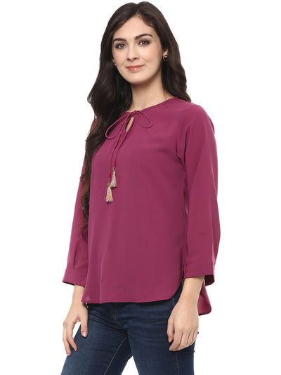 Pannkh Women's Solid Tassel Tie-Up Top