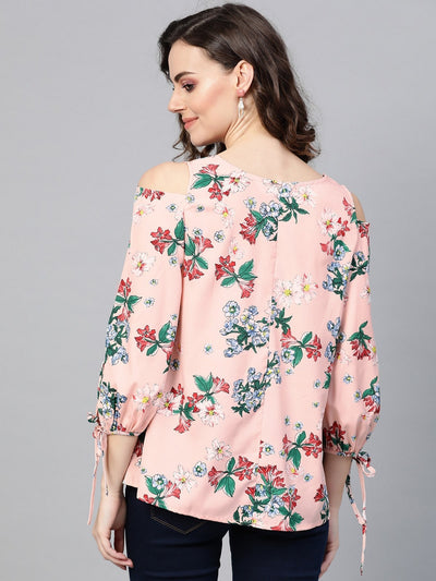 Peach Floral Cold Shoulder Top