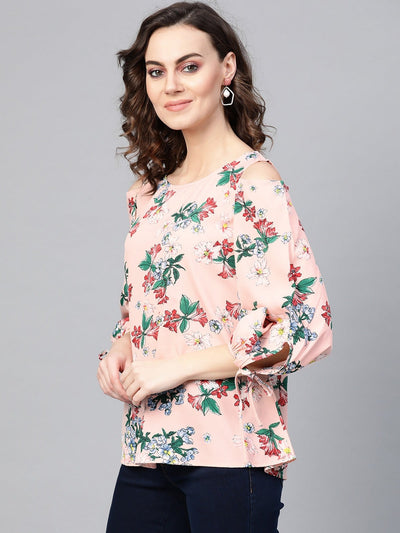 Peach Floral Cold Shoulder Top