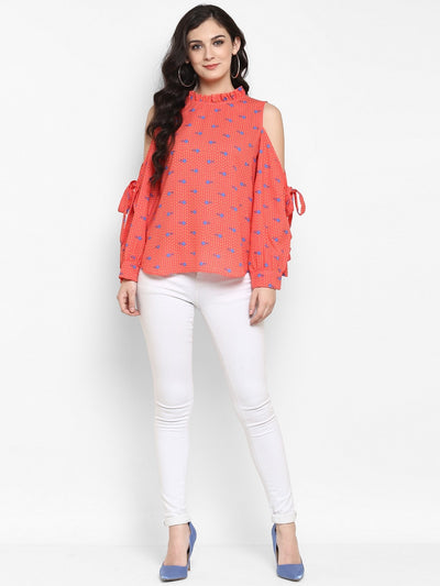 Printed Cold Shoulder Ruffle Top