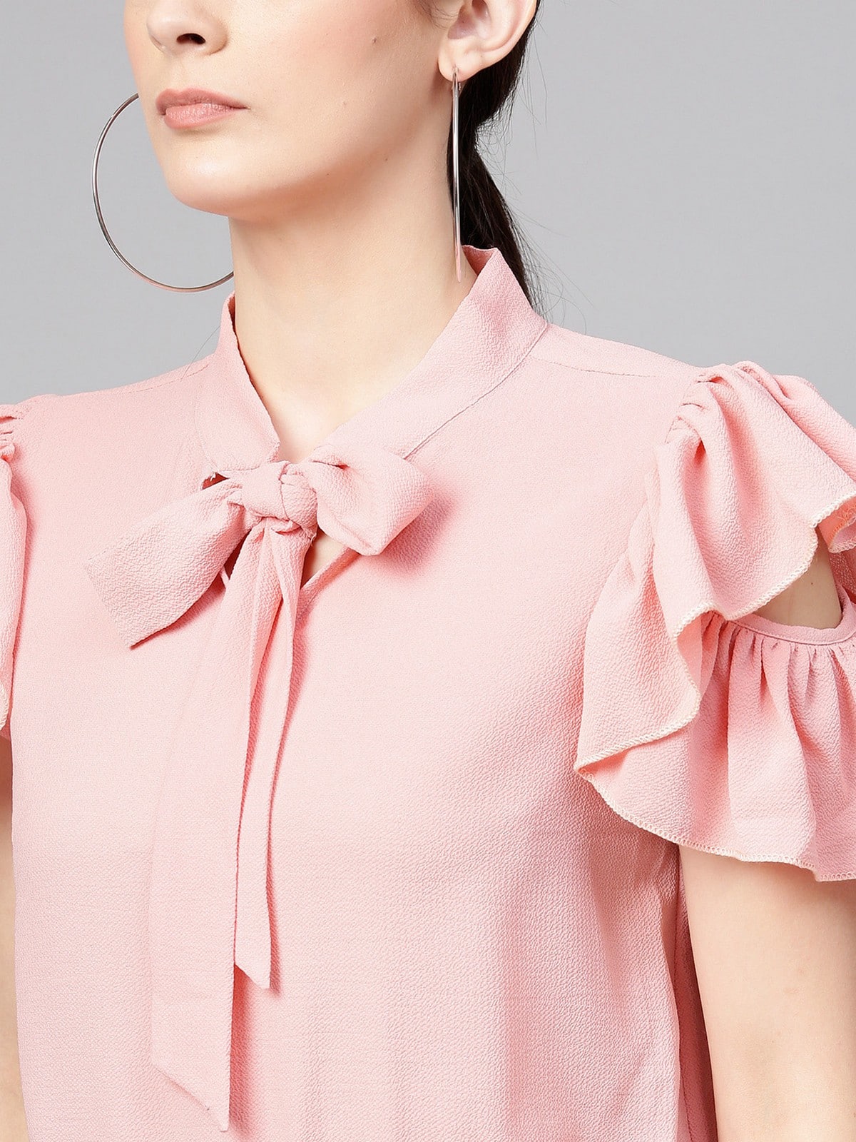 Solid Ruffle And Tie-Up Top
