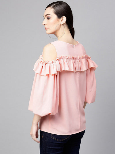 Solid Volumonous Cold-Shoulder Top